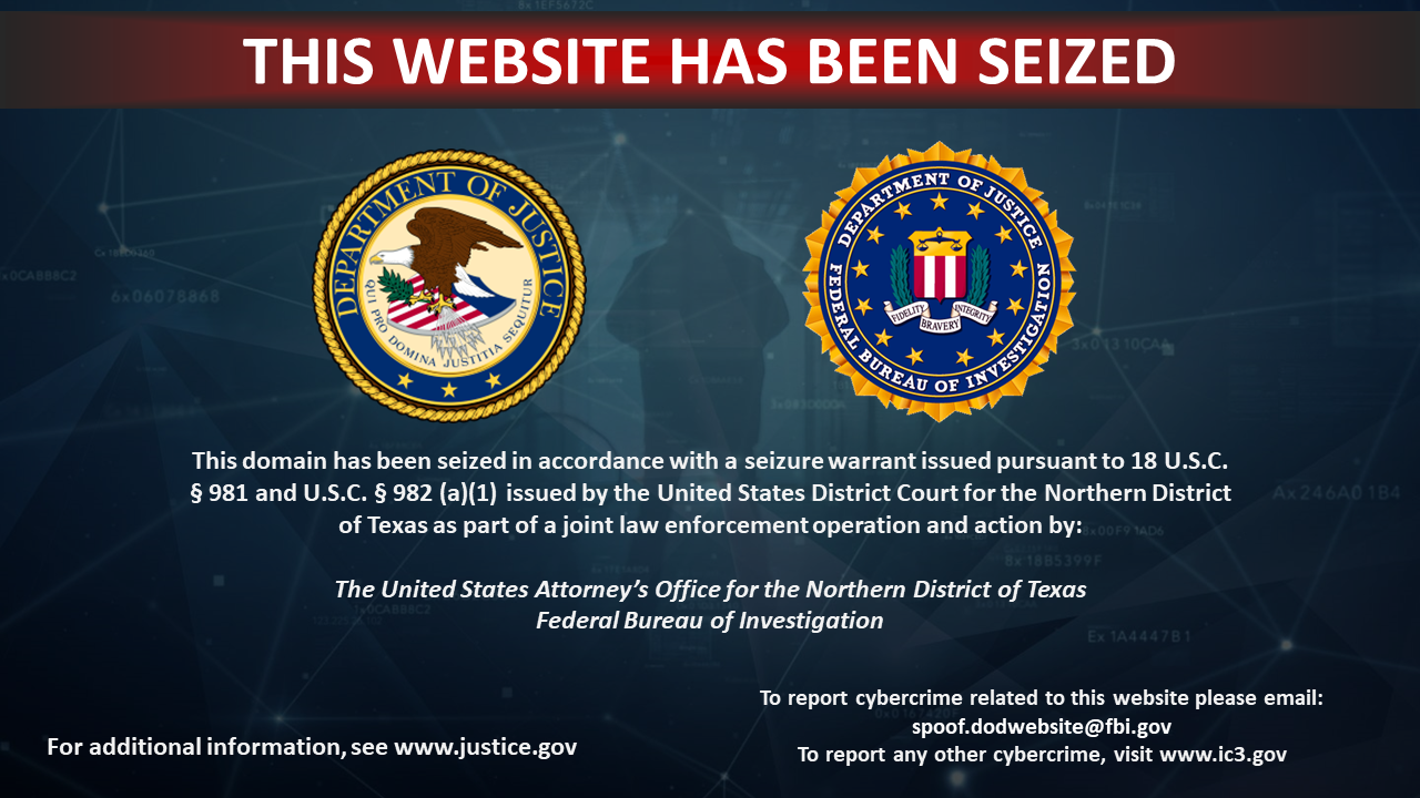 Fake DoD seizure banner