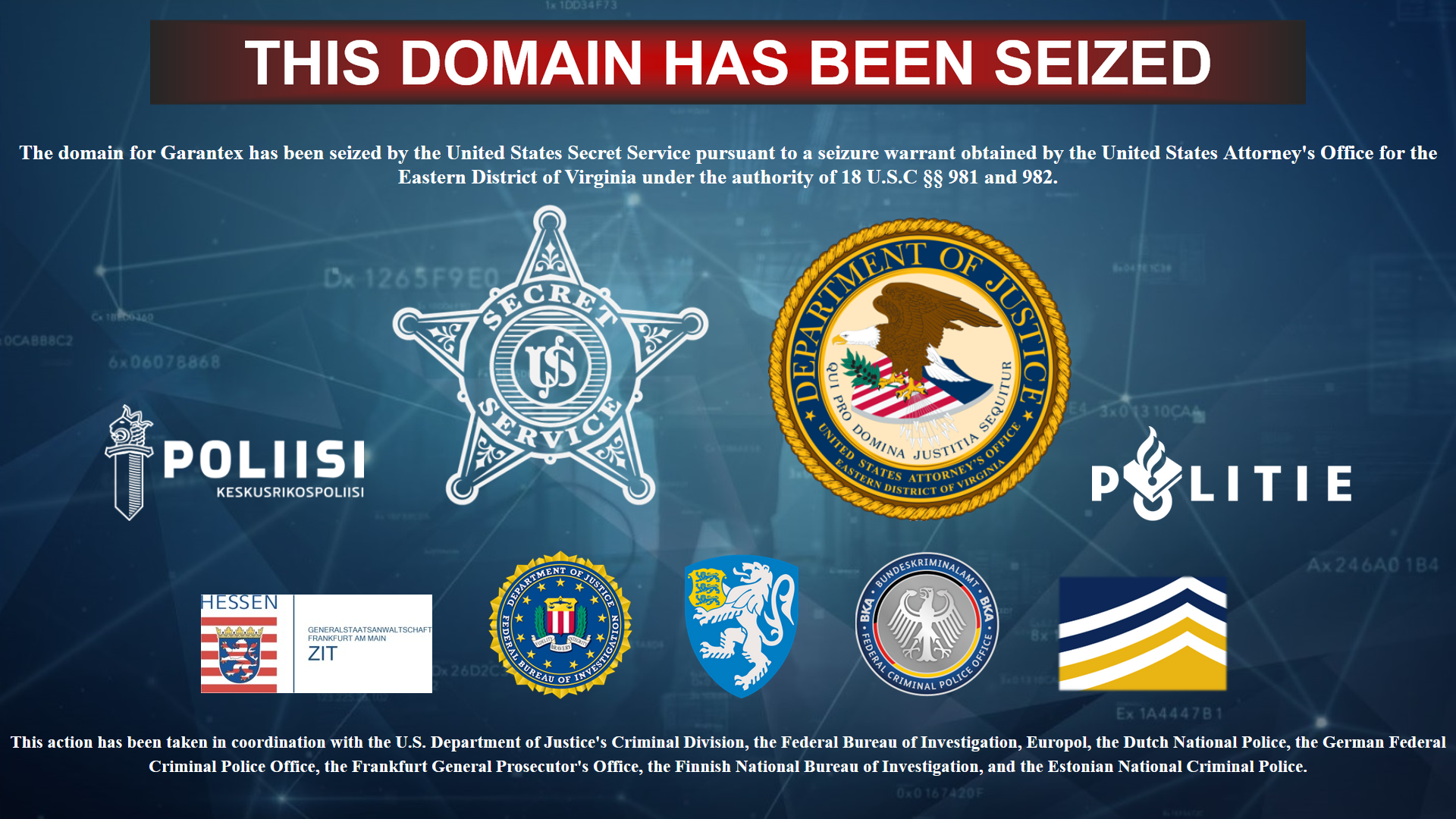 Garanted crypto exchange seizure banner
