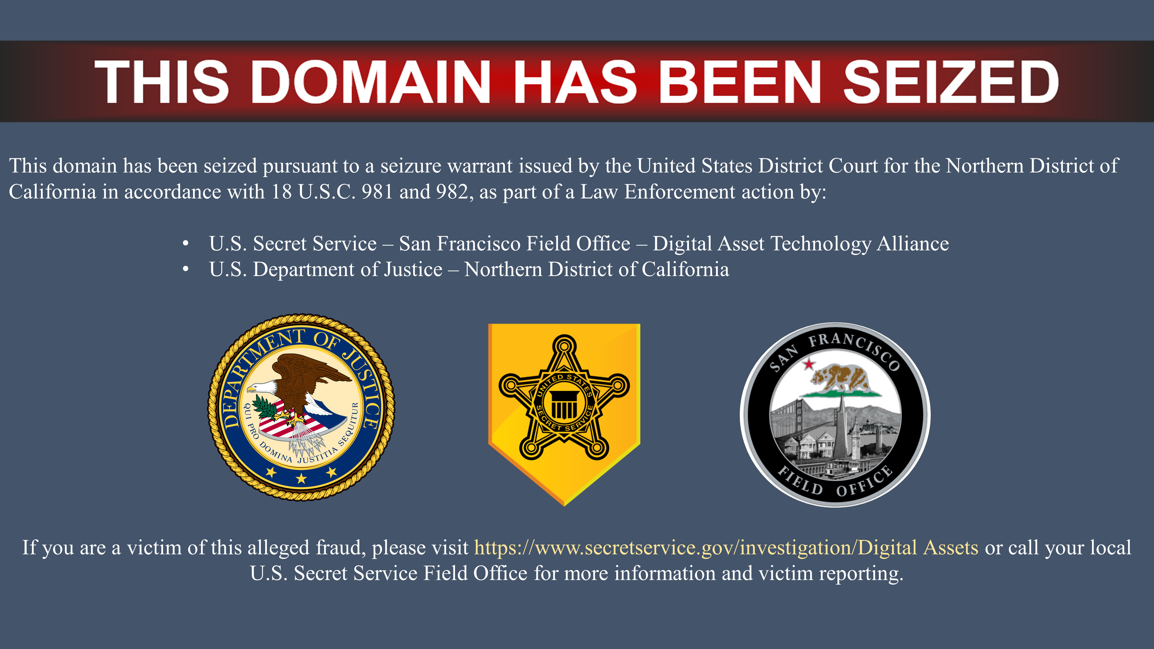 Fake investment platform seizure banner