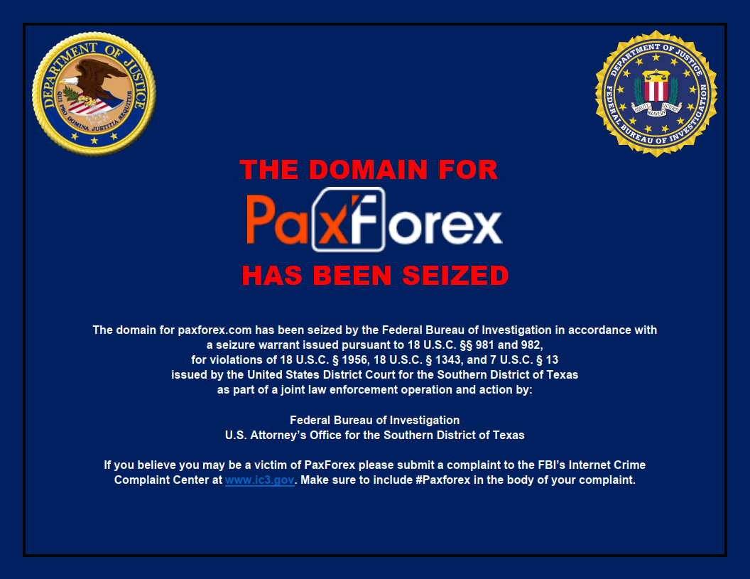 PaxForex seizure banner