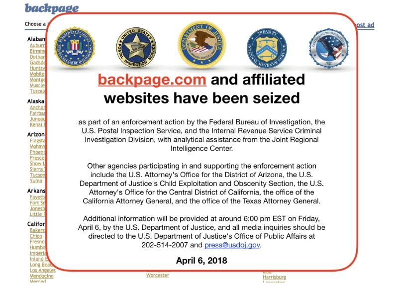 Backpage seizure banner