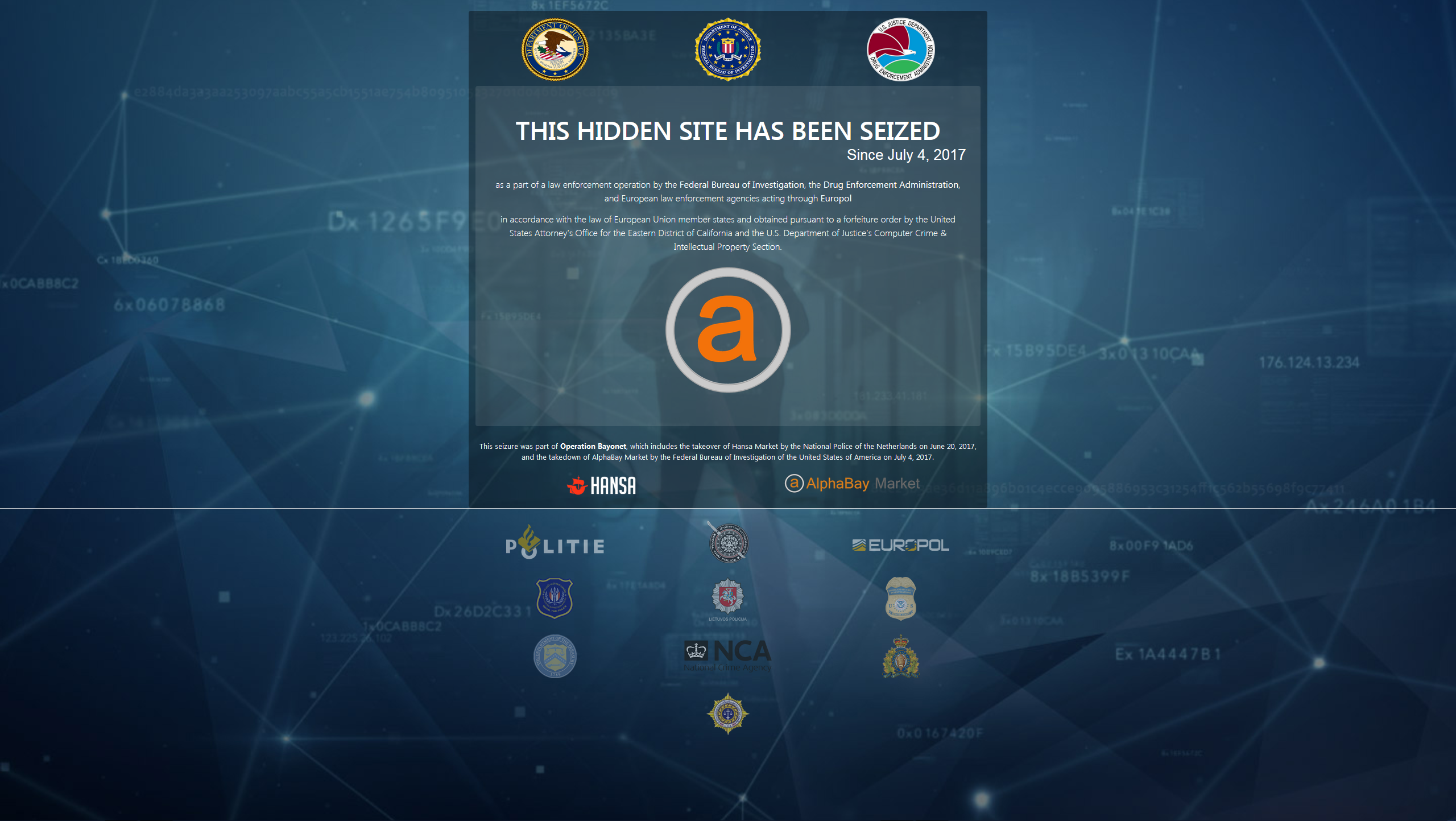 AlphaBay seizure banner