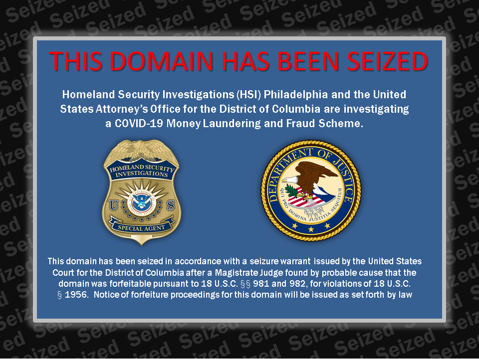 COVID-19 Fraud Scheme 6 seizure banner