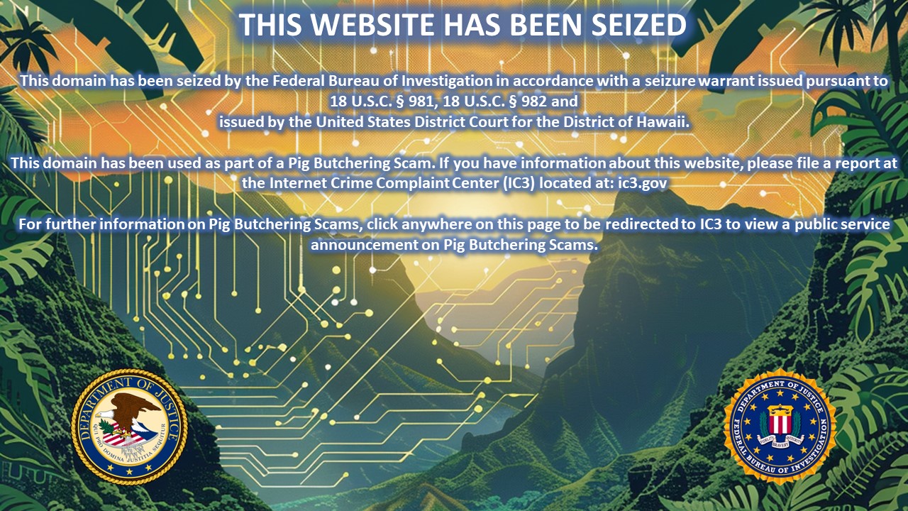 Cryptocurrency scam 2 seizure banner