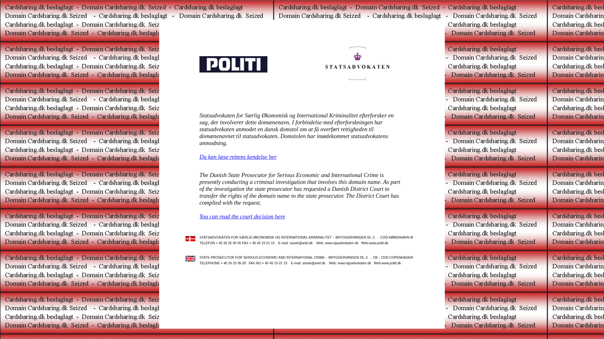Cardsharing.dk seizure banner