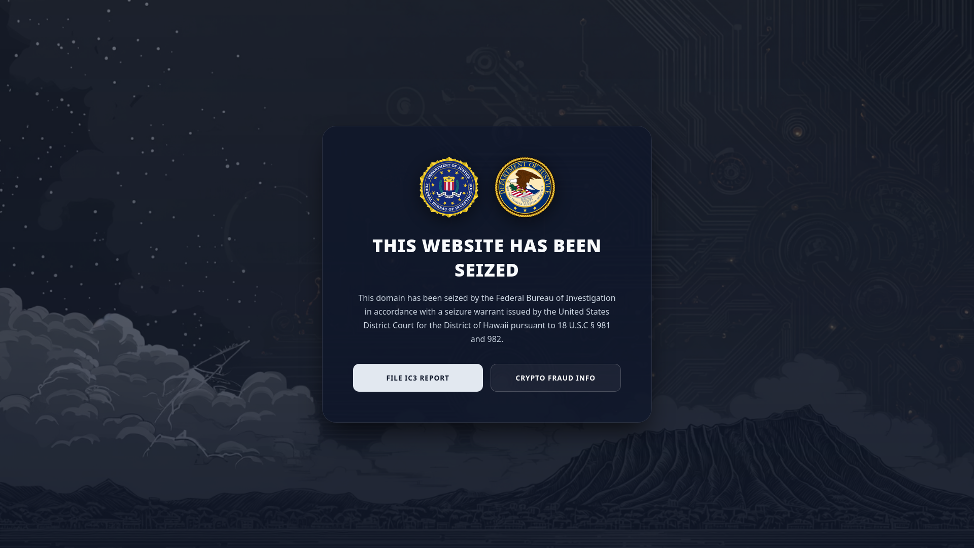 Cryptocurrency scam 8 seizure banner