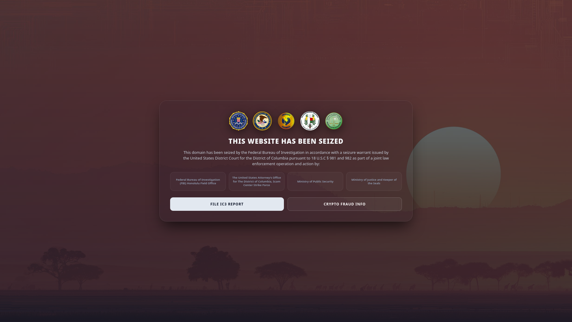 Cryptocurrency scam 11 seizure banner