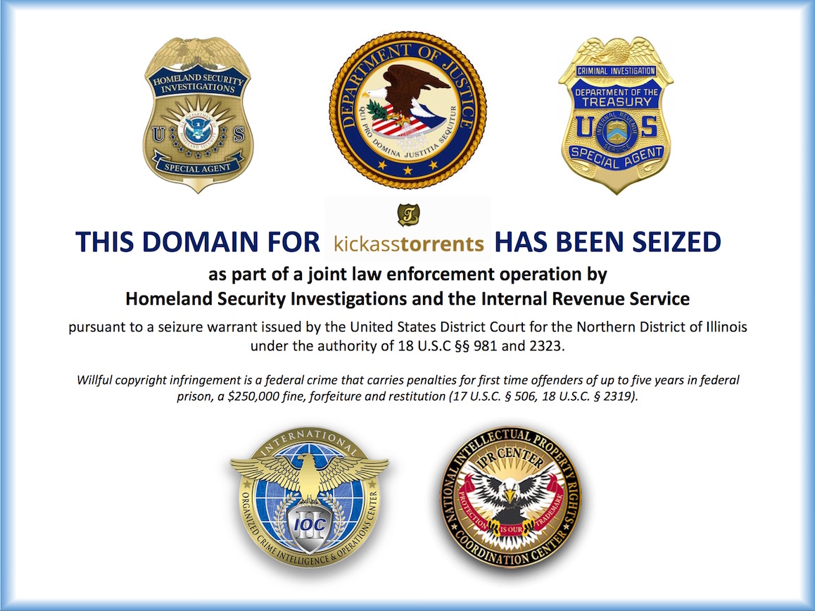 KickassTorrents seizure banner