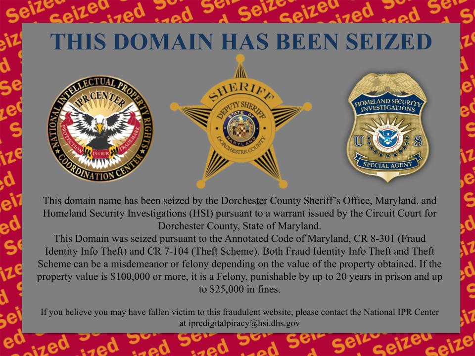 Delmarvatractor.co seizure banner