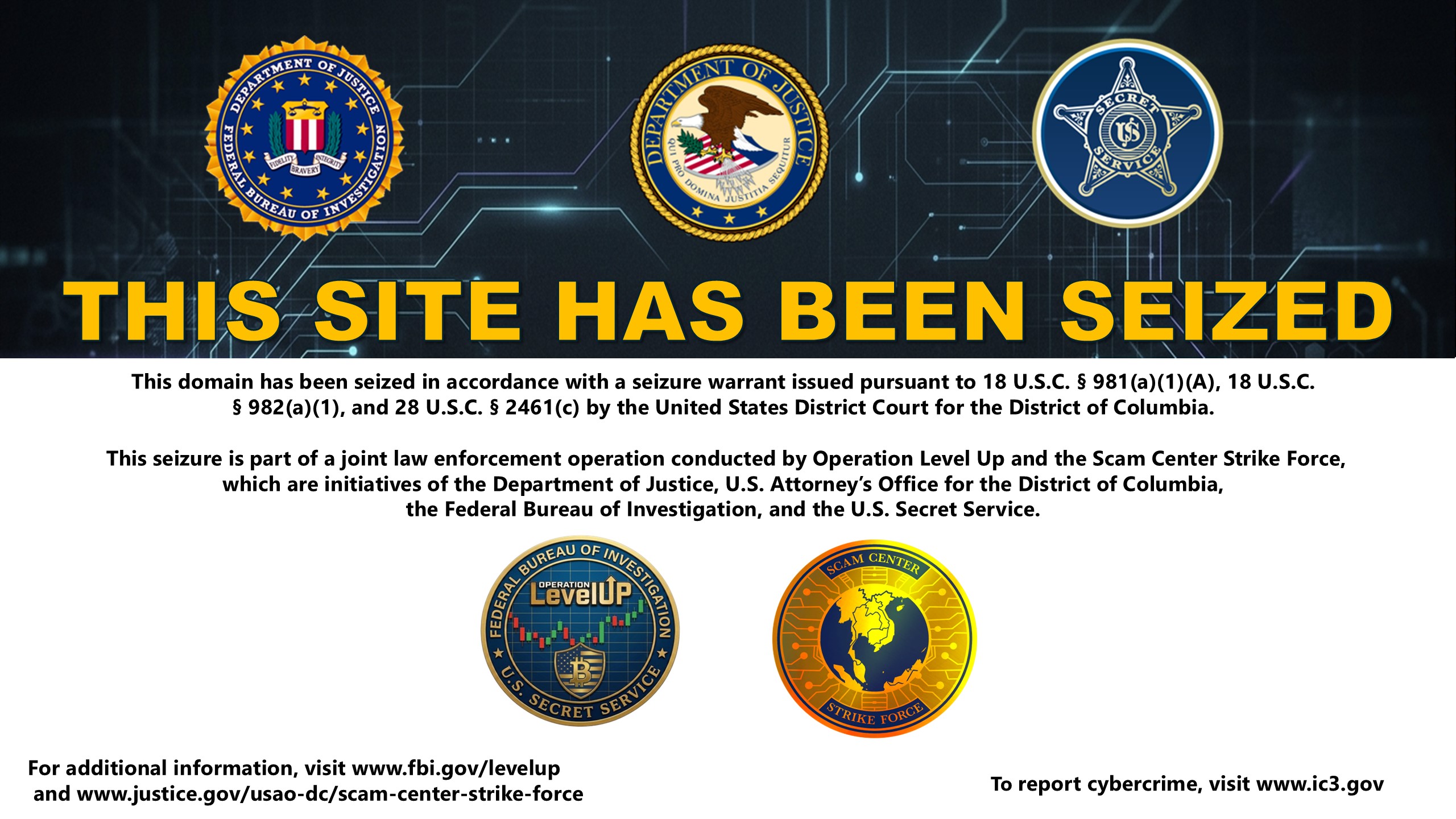 Cryptocurrency scam 9 seizure banner