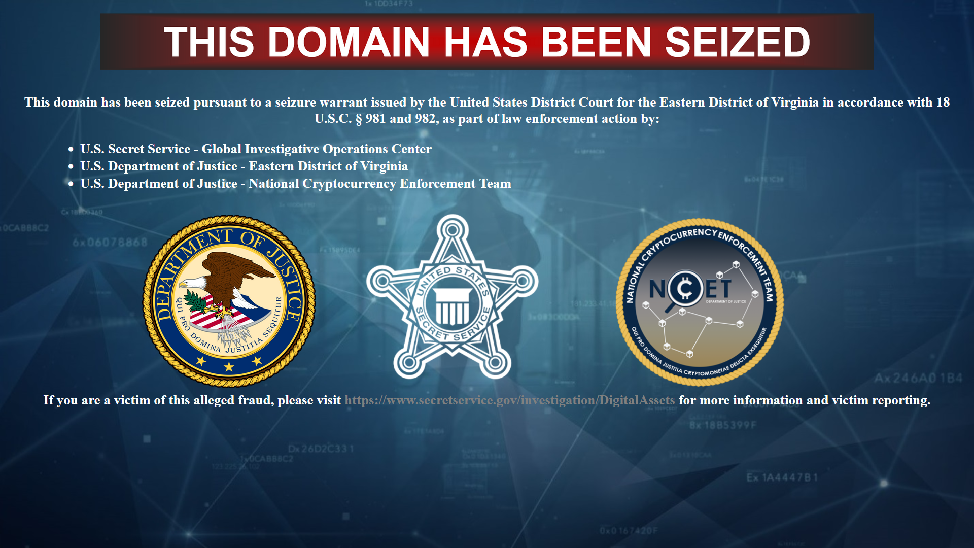 Fake SIMEX seizure banner