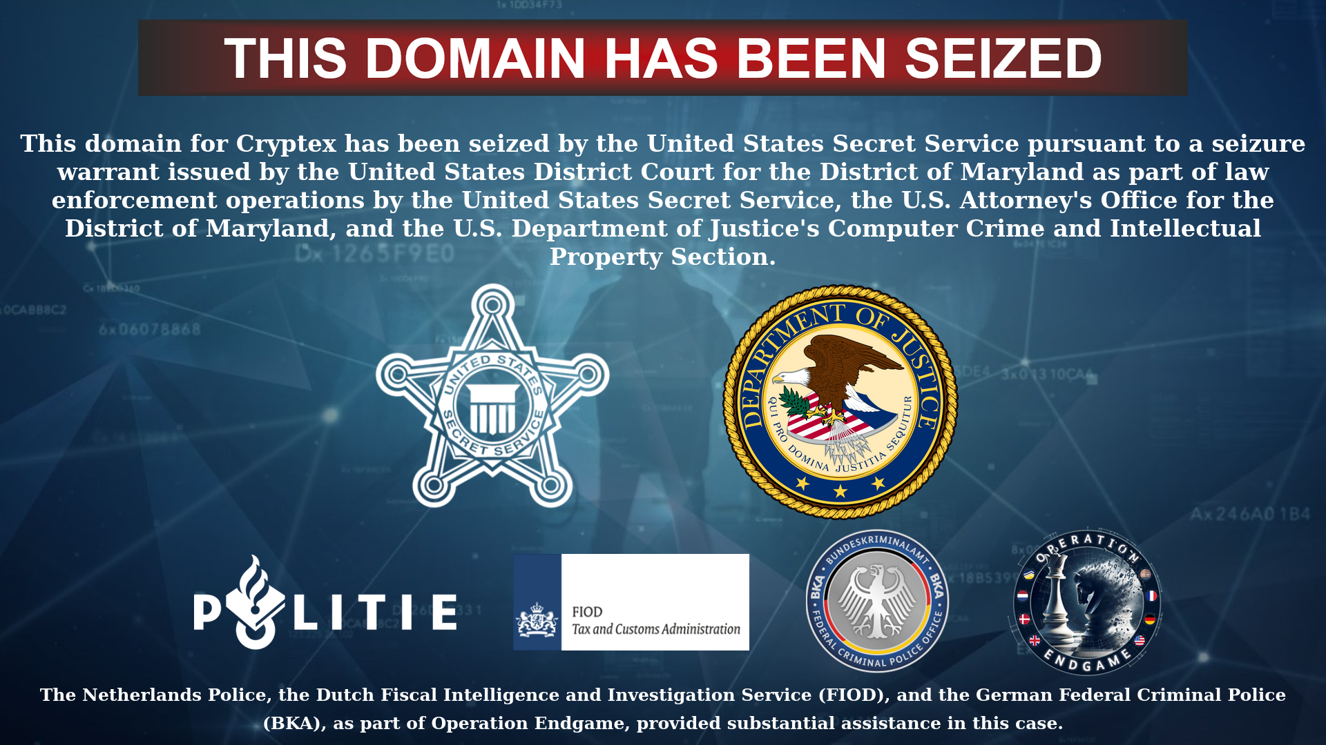 Cryptex seizure banner