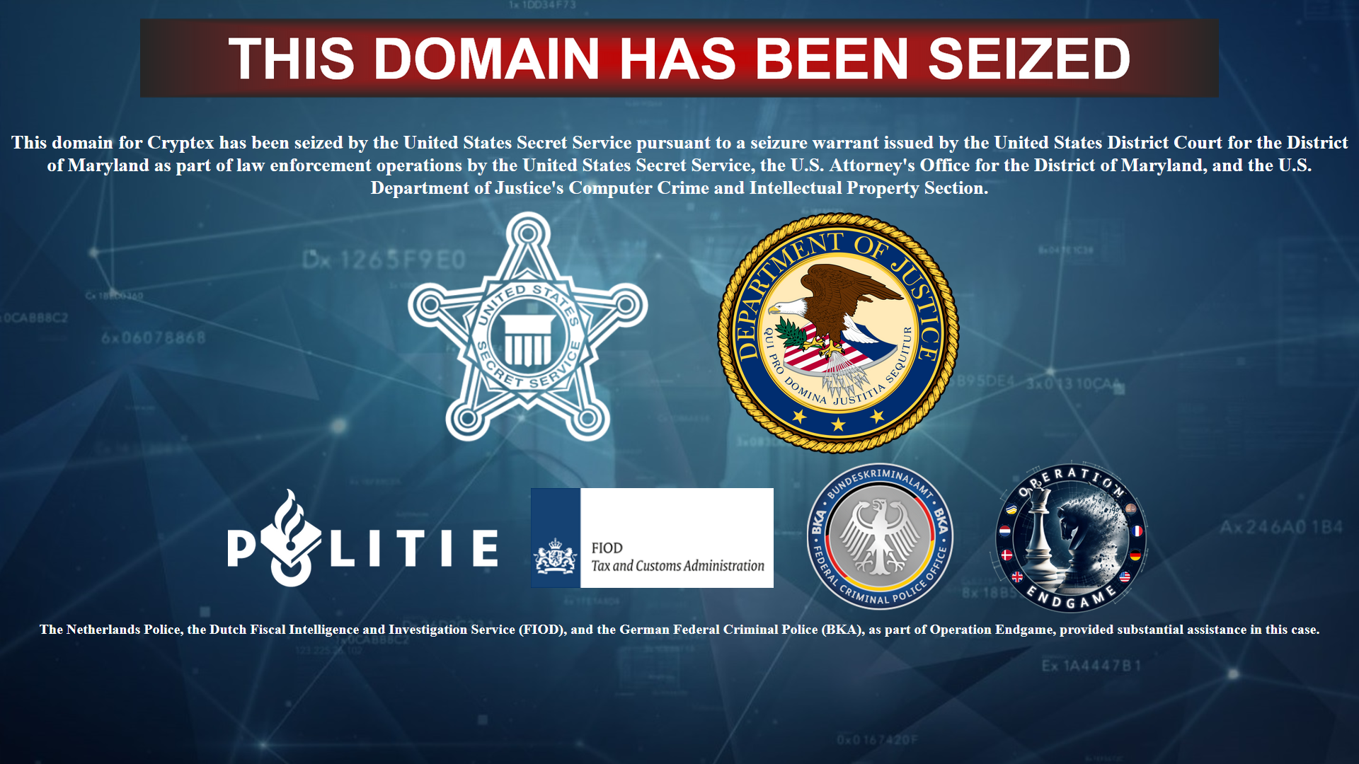 Cryptex.net seizure banner